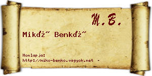 Mikó Benkő névjegykártya